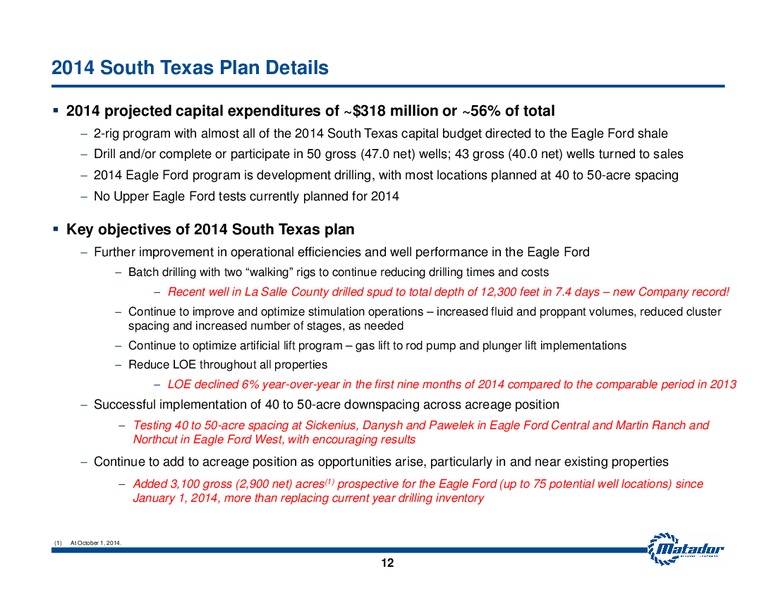 November 2014 Investor Presentation – Matador Resources Company – slide 9