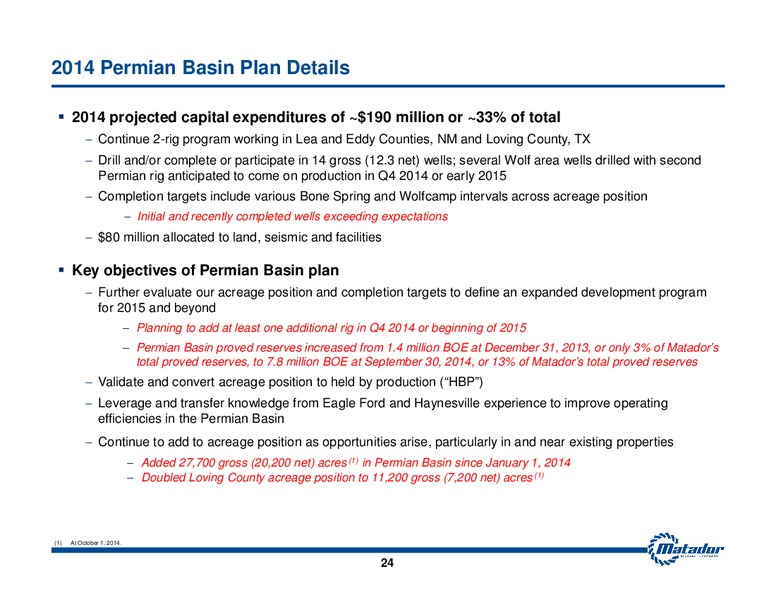 November 2014 Investor Presentation – Matador Resources Company – slide 20