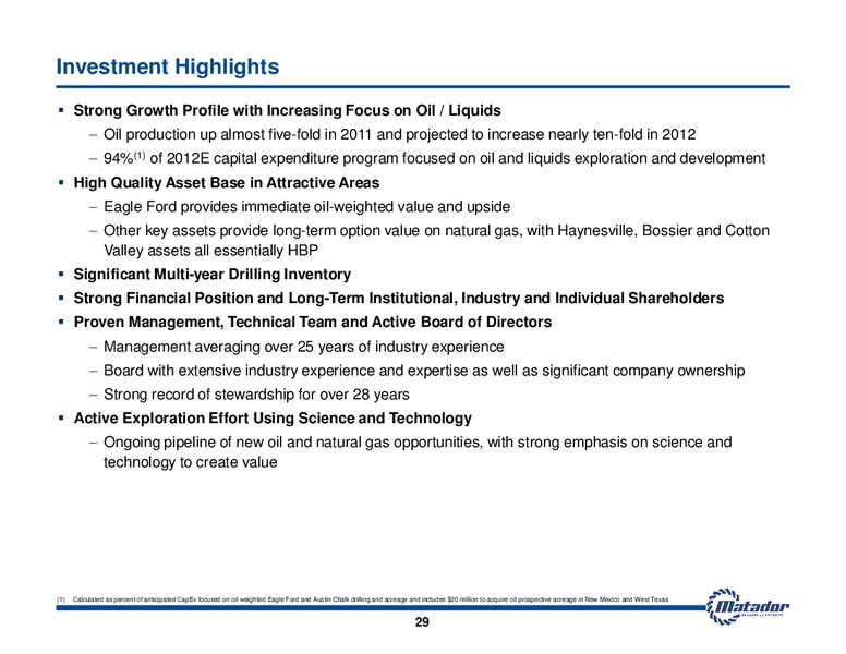 JUNE 2012 INVESTOR PRESENTATION – Matador Resources Company – slide 29