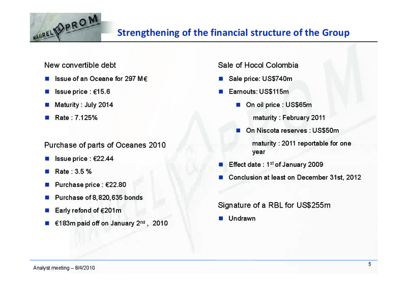 2010 FULL YEAR RESULTS PRESENTATION – Maurel Et Prom – slide 5