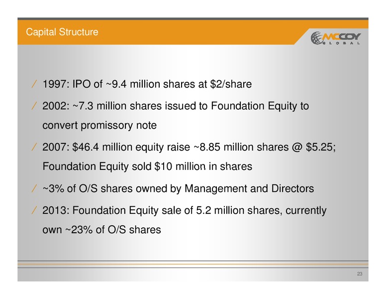 Investor Presentation – Mccoy Global – slide 22
