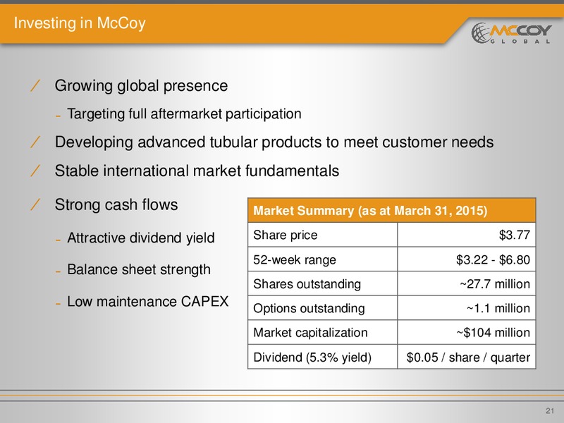 INVESTOR PRESENTATION – Mccoy Global – slide 20