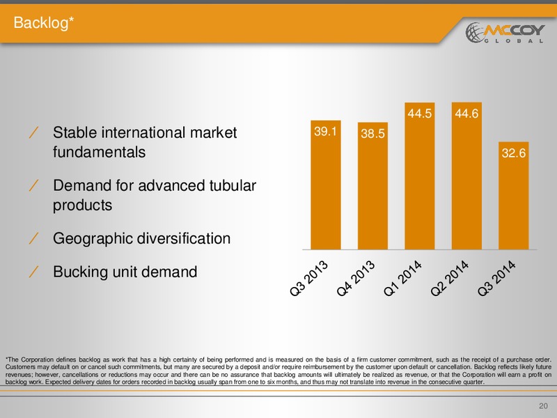 NOVEMBER 2014 INVESTOR PRESENTATION – Mccoy Global – slide 19