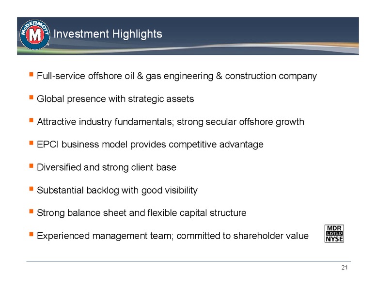 CREDIT SUISSE 2011 ENGINEERING & CONSTRUCTION CONFERENCE – Mcdermott International – slide 20