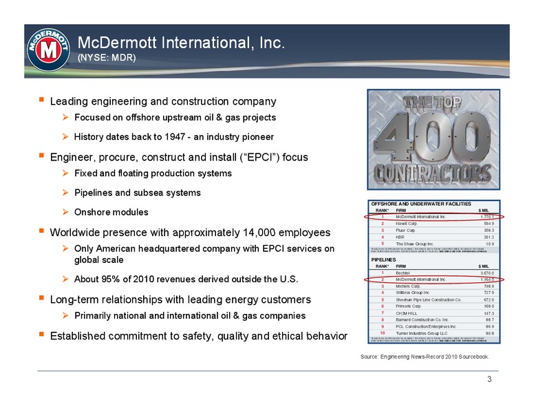2011 ENERGY CONFERENCE – Mcdermott International – slide 2