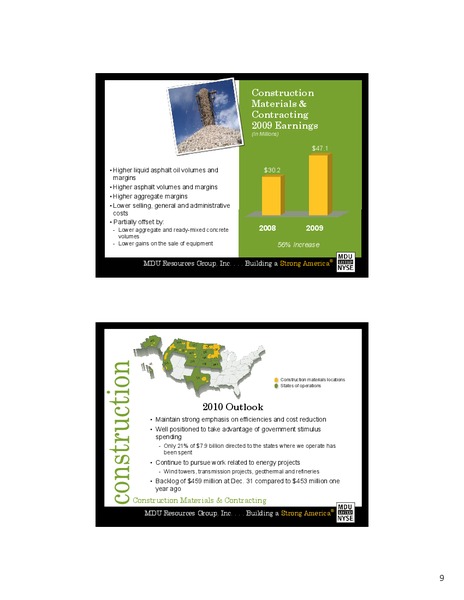2009 EARNINGS CALL – MDU Resources Group Inc. – slide 8