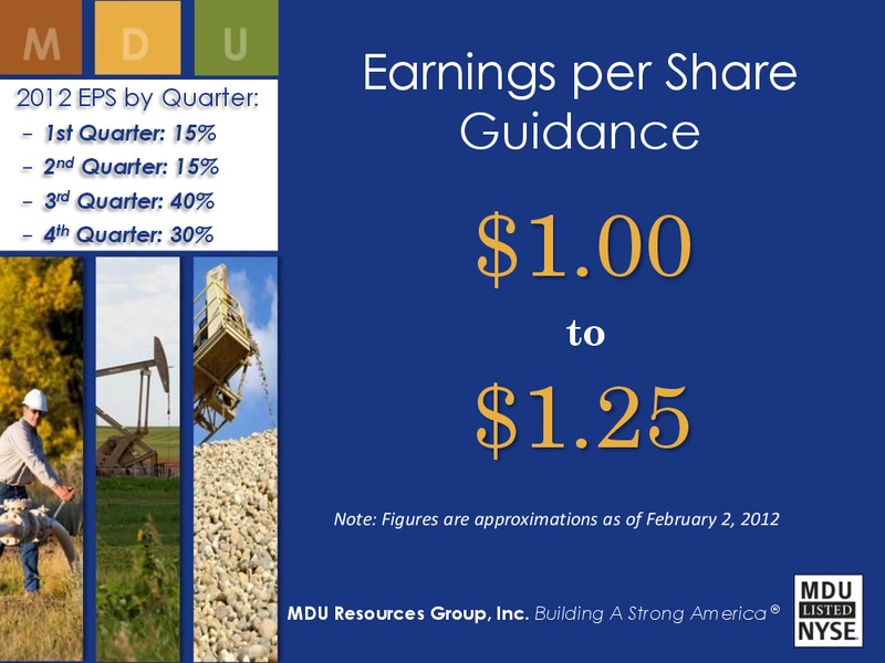 2011 EARNINGS RESULTS AND 2012 GUIDANCE CONFERENCE CALL – MDU Resources Group Inc. – slide 15