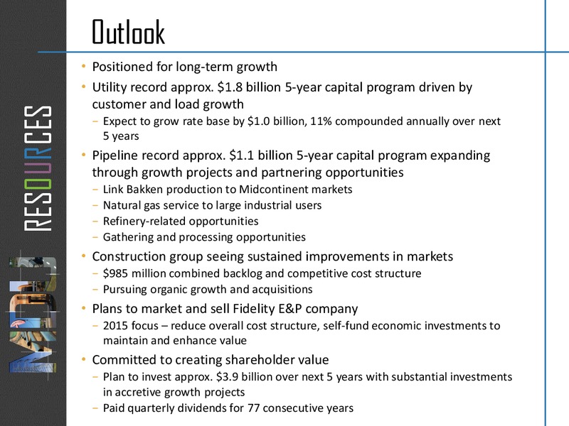 Q1 2015 EARNINGS CALL – MDU Resources Group Inc. – slide 14