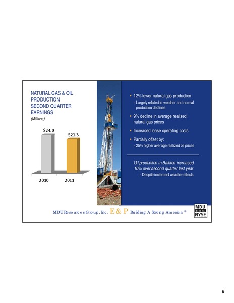 Q2 2011 EARNINGS CALL – MDU Resources Group Inc. – slide 5