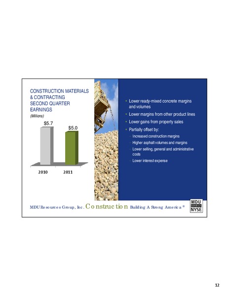 Q2 2011 EARNINGS CALL – MDU Resources Group Inc. – slide 11