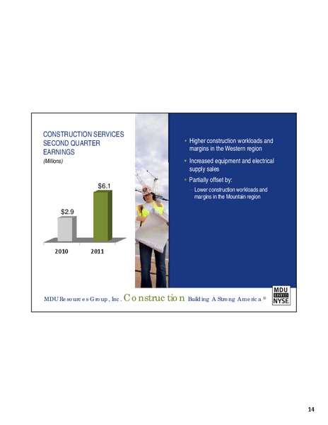 Q2 2011 EARNINGS CALL – MDU Resources Group Inc. – slide 13