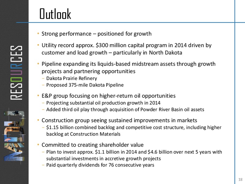 SECOND QUARTER EARNINGS CONFERENCE – MDU Resources Group Inc. – slide 17