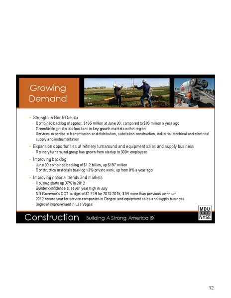 DAVIDSON ENGINEERING AND CONSTRUCTION CONFERENCE – MDU Resources Group Inc. – slide 11