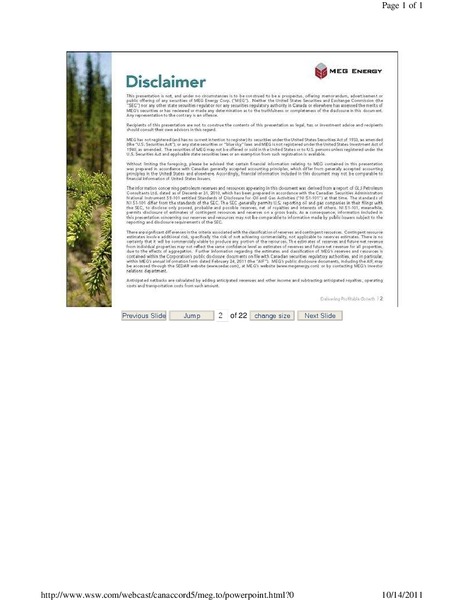 CANACCORD GENUITYS GLOBAL ENERGY CONFERENCE – Meg Energy – slide 2