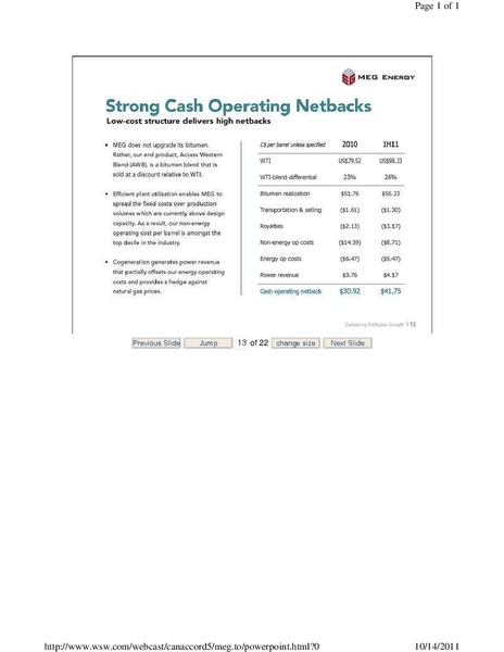 CANACCORD GENUITYS GLOBAL ENERGY CONFERENCE – Meg Energy – slide 13