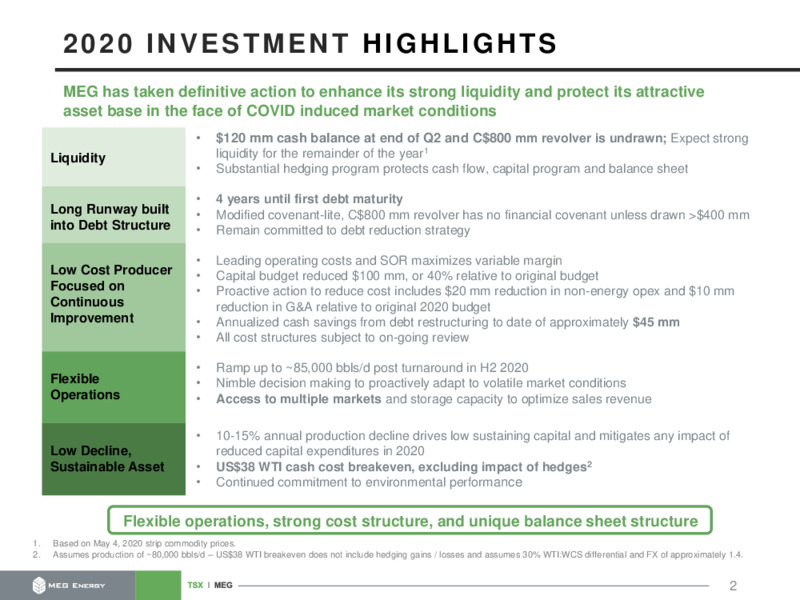 September 2020 Company Presentation – MEG Energy – slide 2
