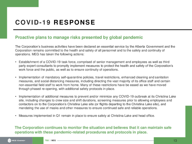 September 2020 Corporate Presentation – MEG Energy – slide 13