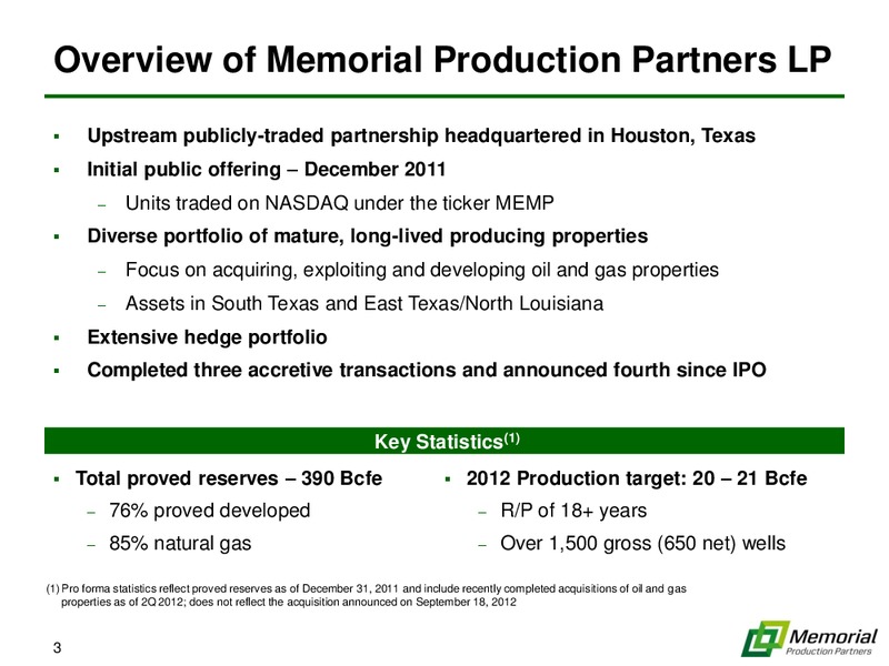 IPAA OGIS INVESTOR PRESENTATION – Memorial Production Partners Lp – slide 2