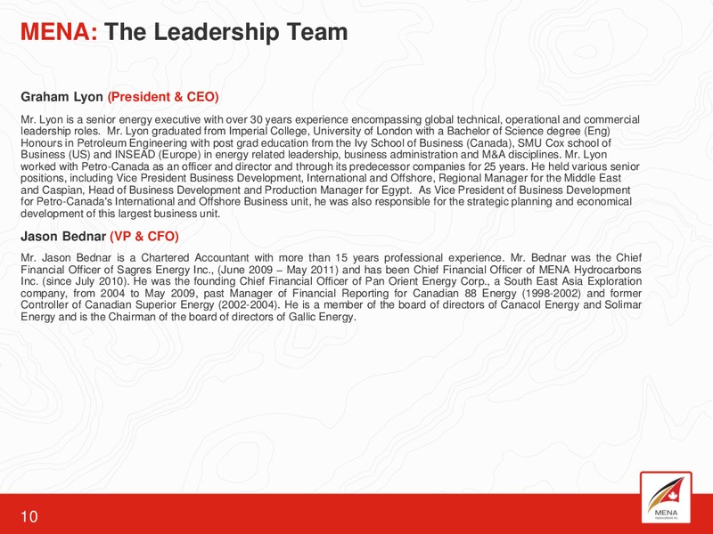 CORPORATE PRESENTATIONS – Mena Hydrocarbons Inc – slide 9