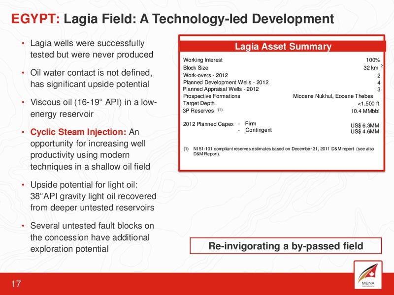 CORPORATE PRESENTATIONS – Mena Hydrocarbons Inc – slide 16