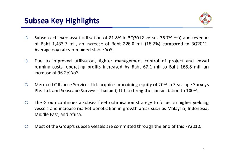 Q3 2012 EARNINGS CALL – Mermaid Maritime Public Company Limited – slide 8