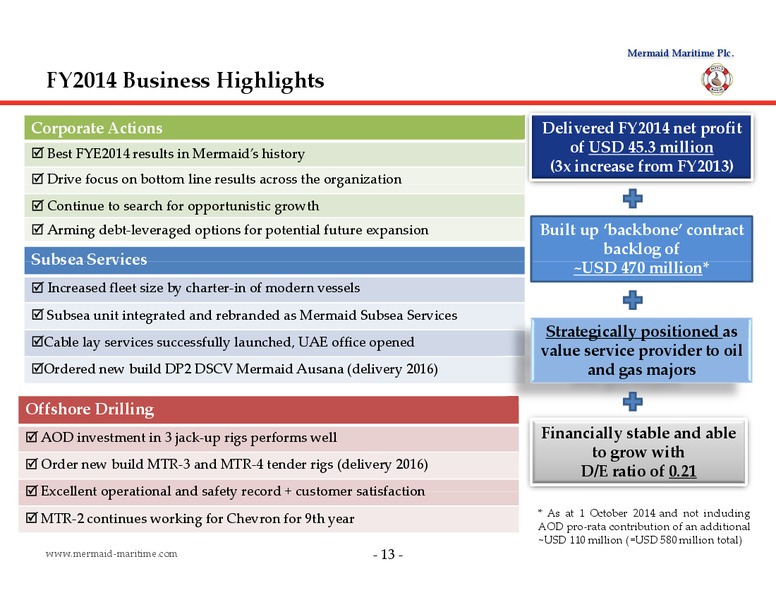 DECEMBER 2014 CORPORATE PRESENTATION – Mermaid Maritime Public Company Limited – slide 12