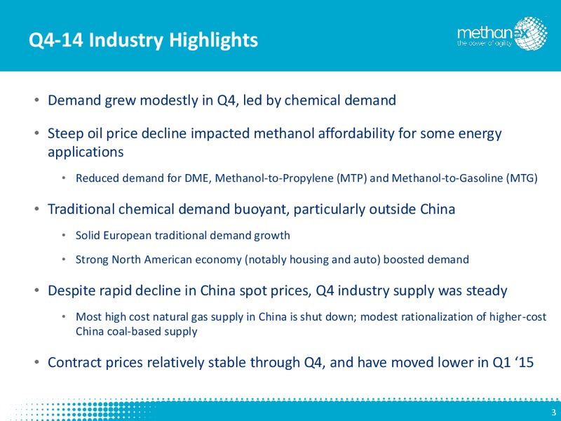 Q4 14 Financial Results – Methanex Corp. – slide 2