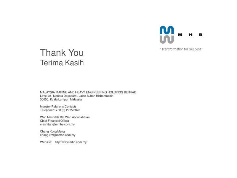 3RD QUARTER 2014 FINANCIAL RESULTS & UPDATES – Mhb Offshore Solutions – slide 14