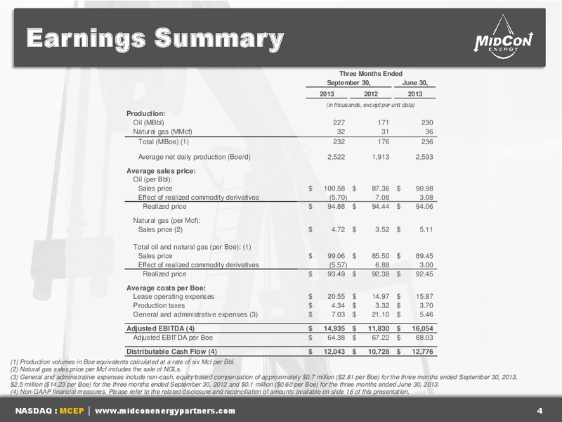 3RD QUARTER 2013 EARNINGS CALL – Mid-Con Energy Partners Lp – slide 3