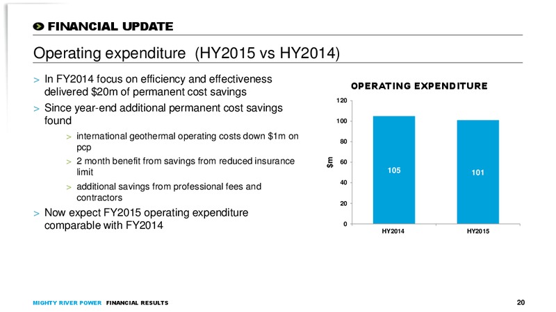 Six months ended 31 December 2014 – Mighty River Power – slide 19