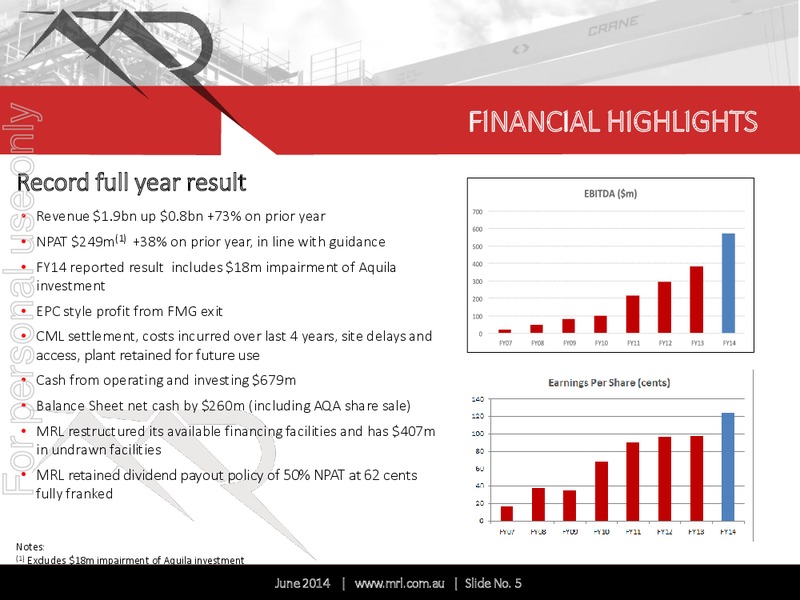 FY2014 FULL YEAR RESULTS – Mineral Resources Inc – slide 5