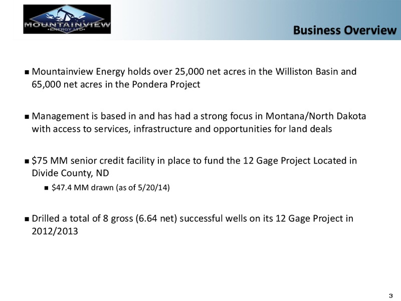 Corporate Presentation – Mountainview Energy Ltd. – slide 2