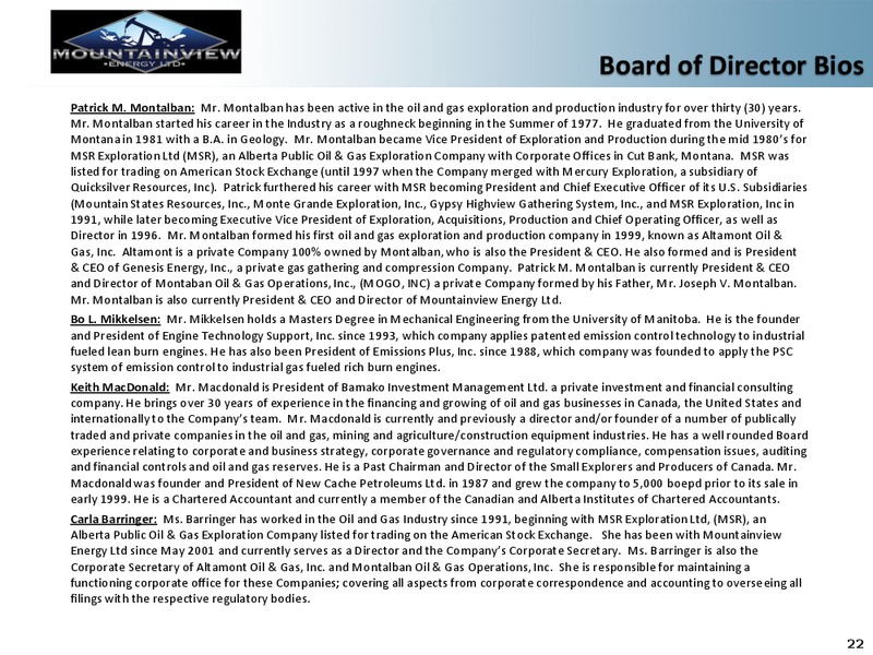 Corporate Presentation – Mountainview Energy Ltd. – slide 20