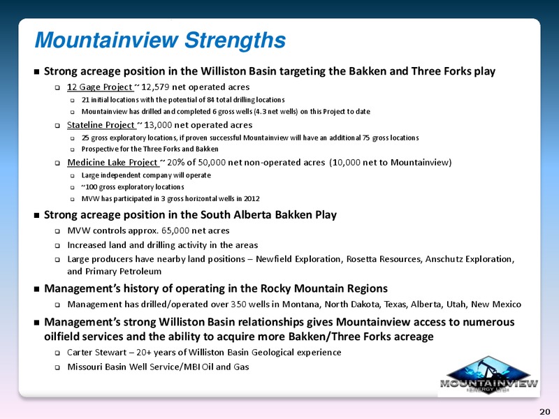 INVESTOR PRESENTATION – Mountainview Energy Ltd. – slide 19