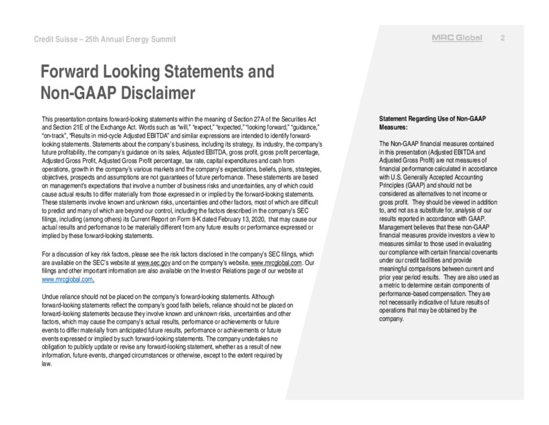 Credit Suisse 25th Annual Energy Summit – MRC Global Inc. – slide 2