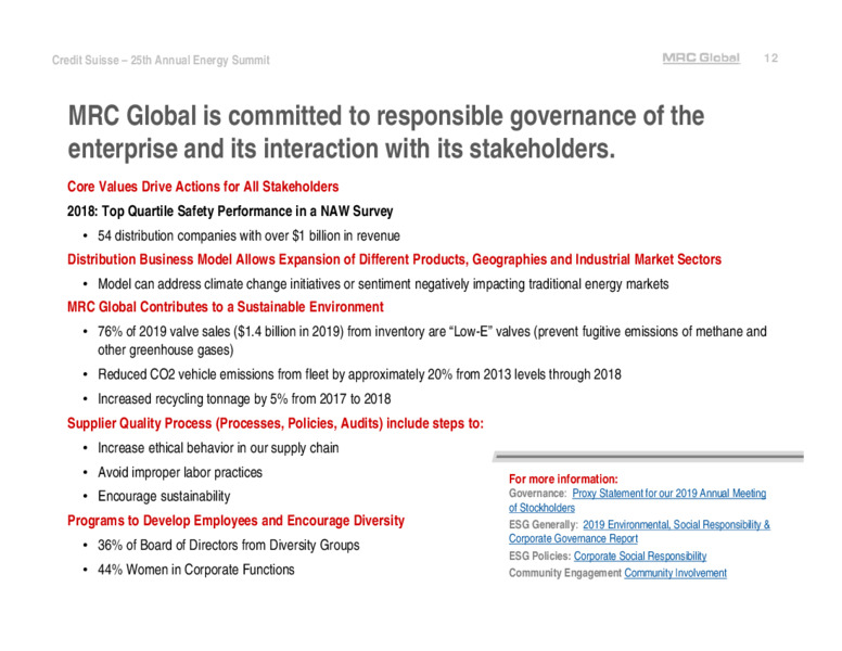 Credit Suisse 25th Annual Energy Summit – MRC Global Inc. – slide 12