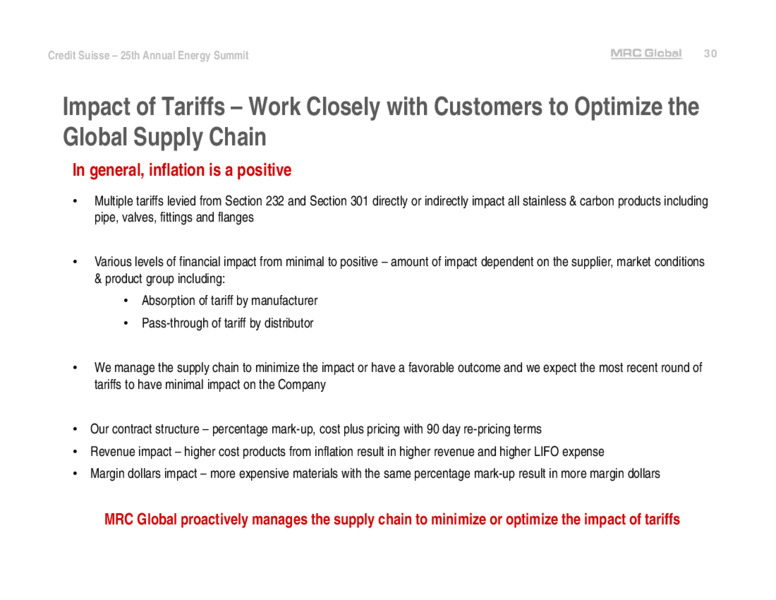 Credit Suisse 25th Annual Energy Summit – MRC Global Inc. – slide 30