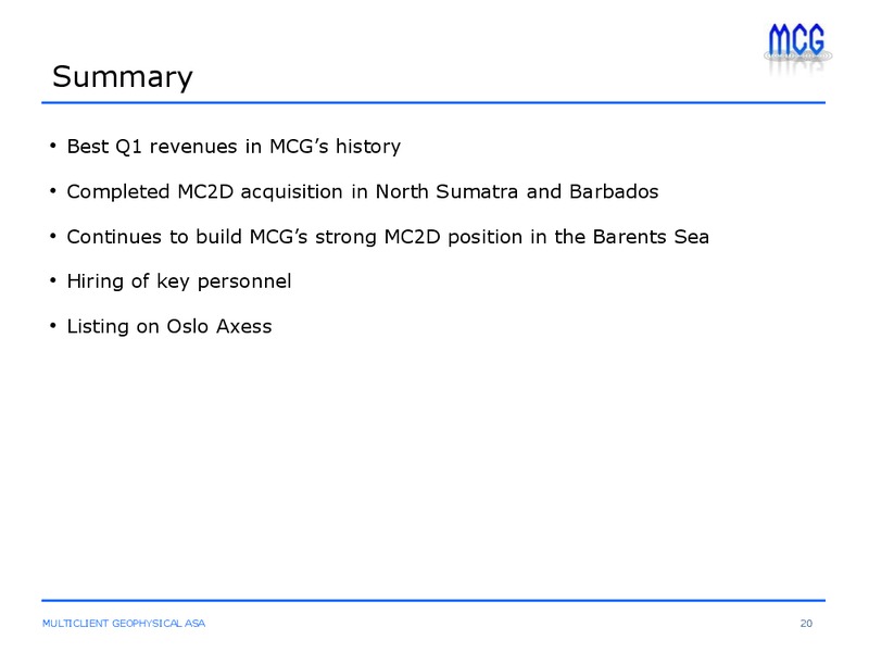 Q1 2013 EARNINGS CALL – Multiclient Geophysical Asa – slide 20