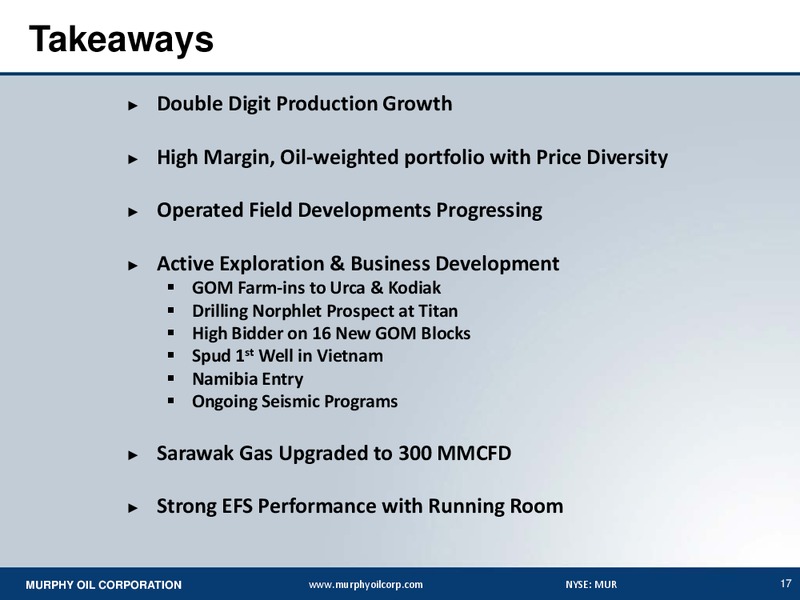 FIRST QUARTER 2014 EARNINGS CONFERENCE CALL – Murphy Oil Corp – slide 16
