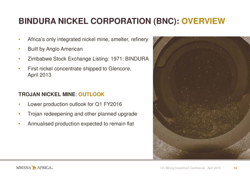 INVESTOR PRESENTATION – Mwana Africa – slide 14