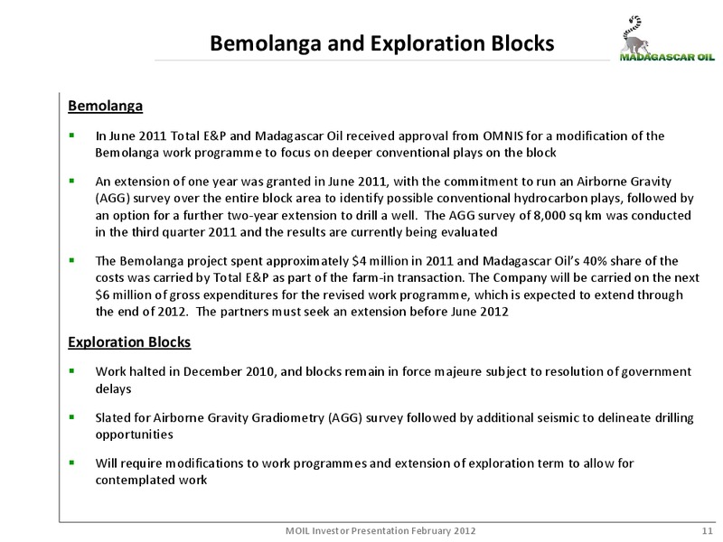 FEBRUARY 2012 INVESTOR PRESENTATION – Madagascar Oil – slide 9