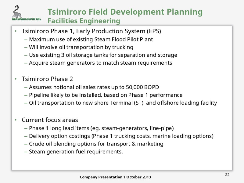 OCTOBER 2013 CORPORATE PRESENTATION – Madagascar Oil – slide 21