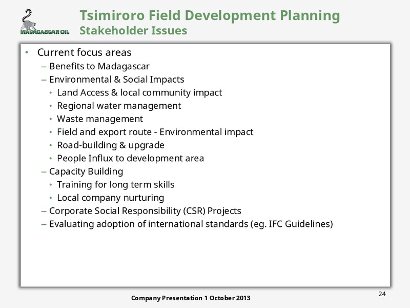 OCTOBER 2013 CORPORATE PRESENTATION – Madagascar Oil – slide 23