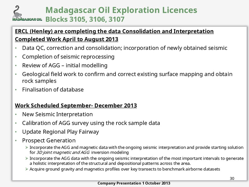 OCTOBER 2013 CORPORATE PRESENTATION – Madagascar Oil – slide 29