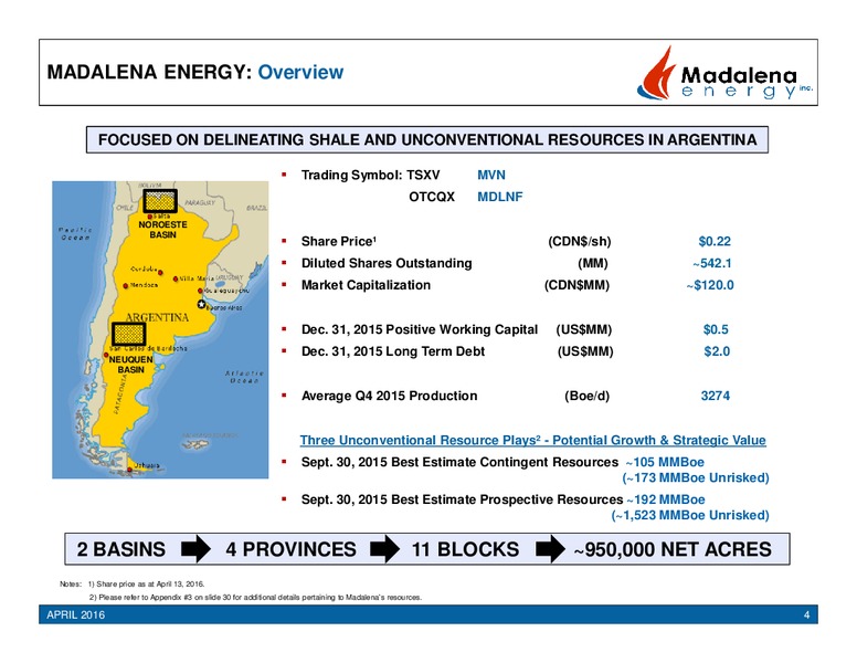 April 2016 Corporate Presentation – Madalena Energy Inc. – slide 3