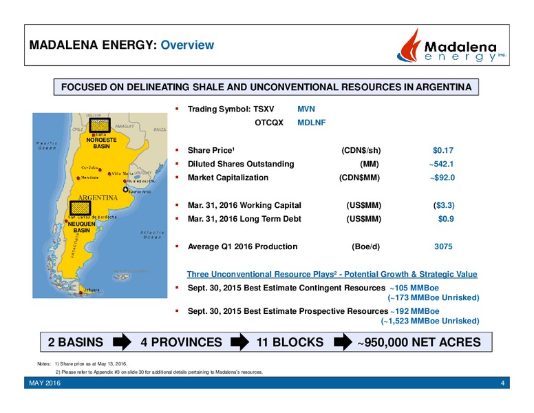 May 2016 Corporate Update – Madalena Energy Inc. – slide 3