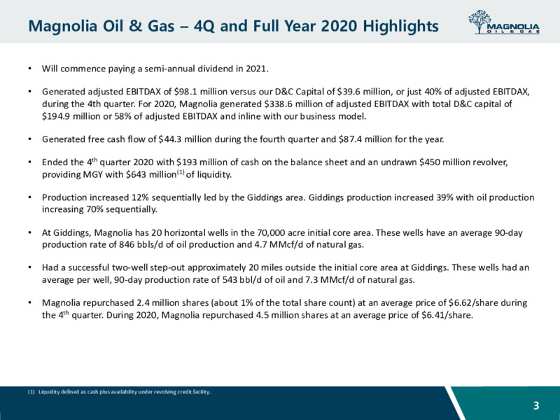 Fourth Quarter 2020 Earnings Presentation – Magnolia Oil & Gas – slide 2