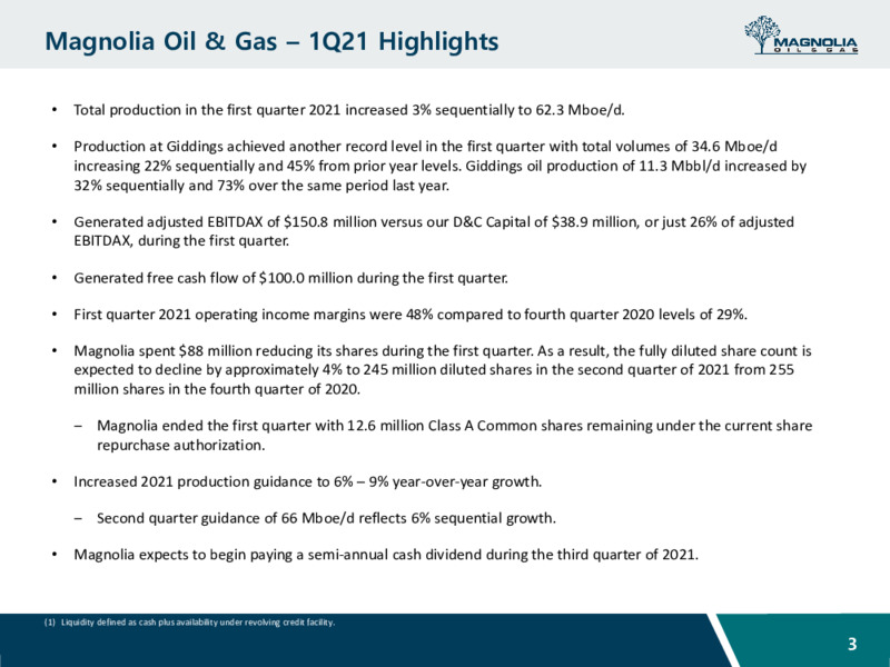 First Quarter 2021 Presentation – Magnolia Oil & Gas – slide 2