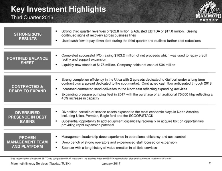 Goldman Sachs Energy Conference – Mammoth Energy Services Inc. – slide 2