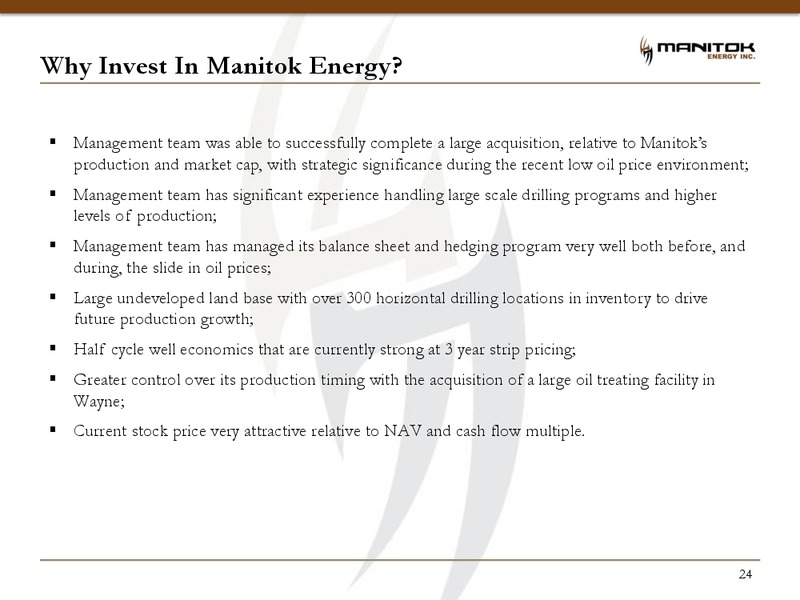 JUNE 2015 INVESTOR PRESENTATION – Manitok Energy Inc. – slide 22